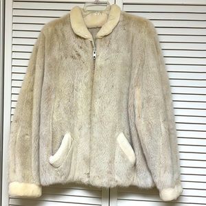 Creamy white (light tan) mink jacket ykk zipper